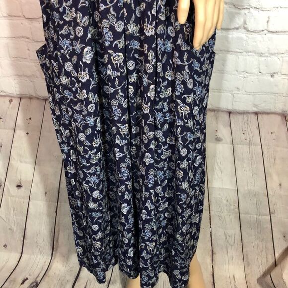 Vintage SL Fashions Blue Floral Belted Dress 1980s Size 18 Fits Much Smaller - Picture 5 of 10